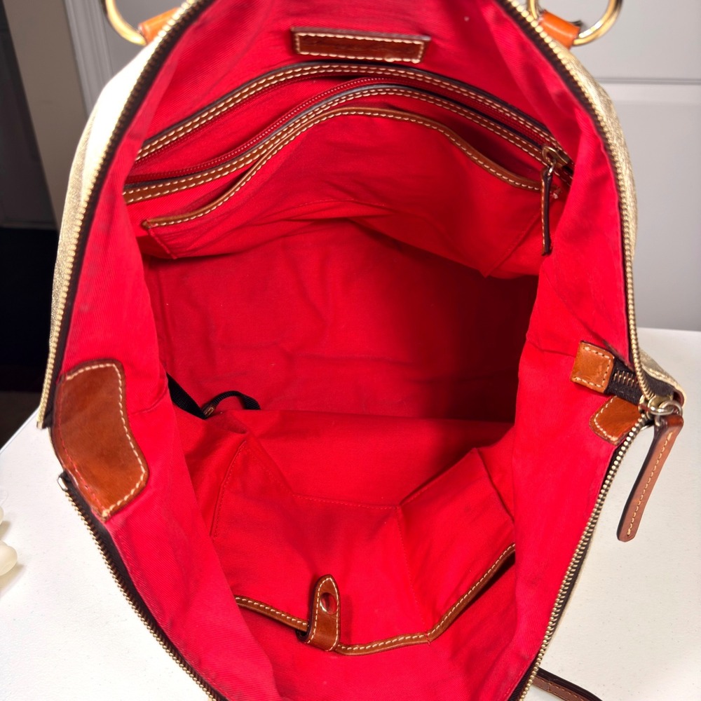 Dooney & Bourke O-Ring Shopper Tote Metallic Gold Bronze Leather Shoulder Bag L - Picture 6 of 15